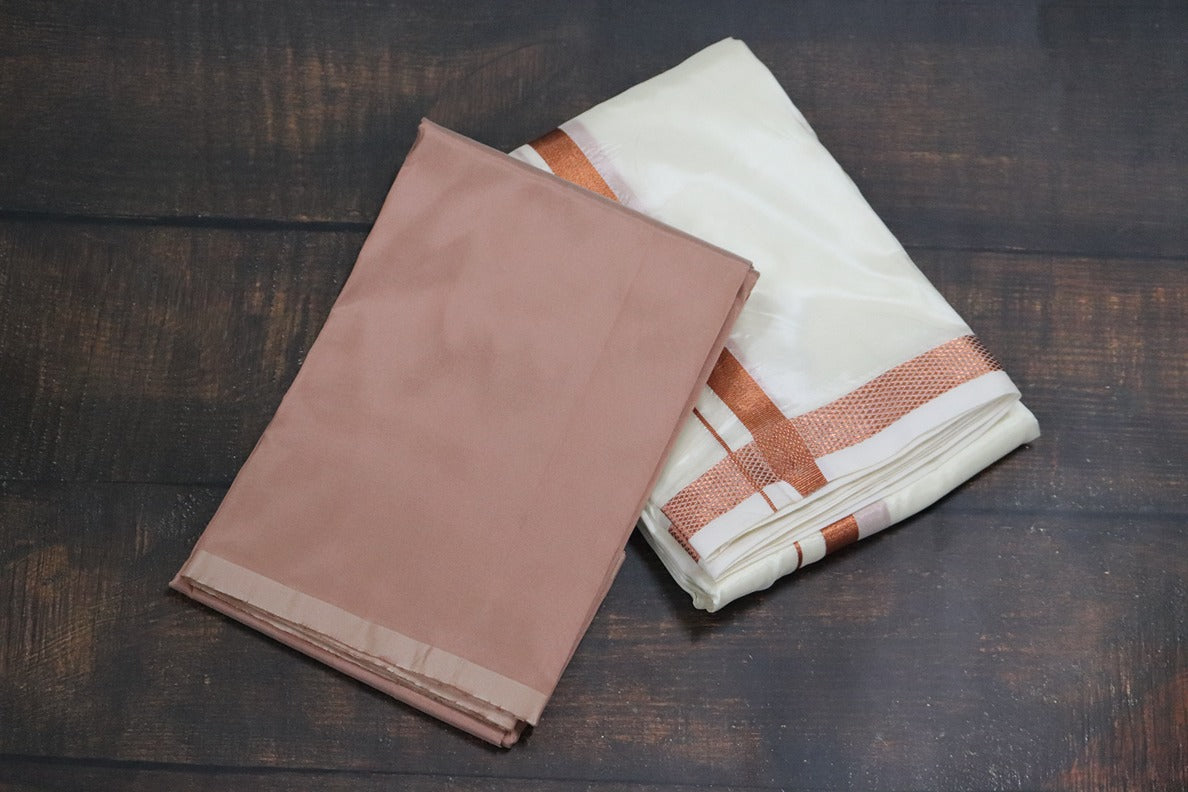 Artsilk Copper Shirt Fabric+White Dhoti with 50k Copper Dhoti