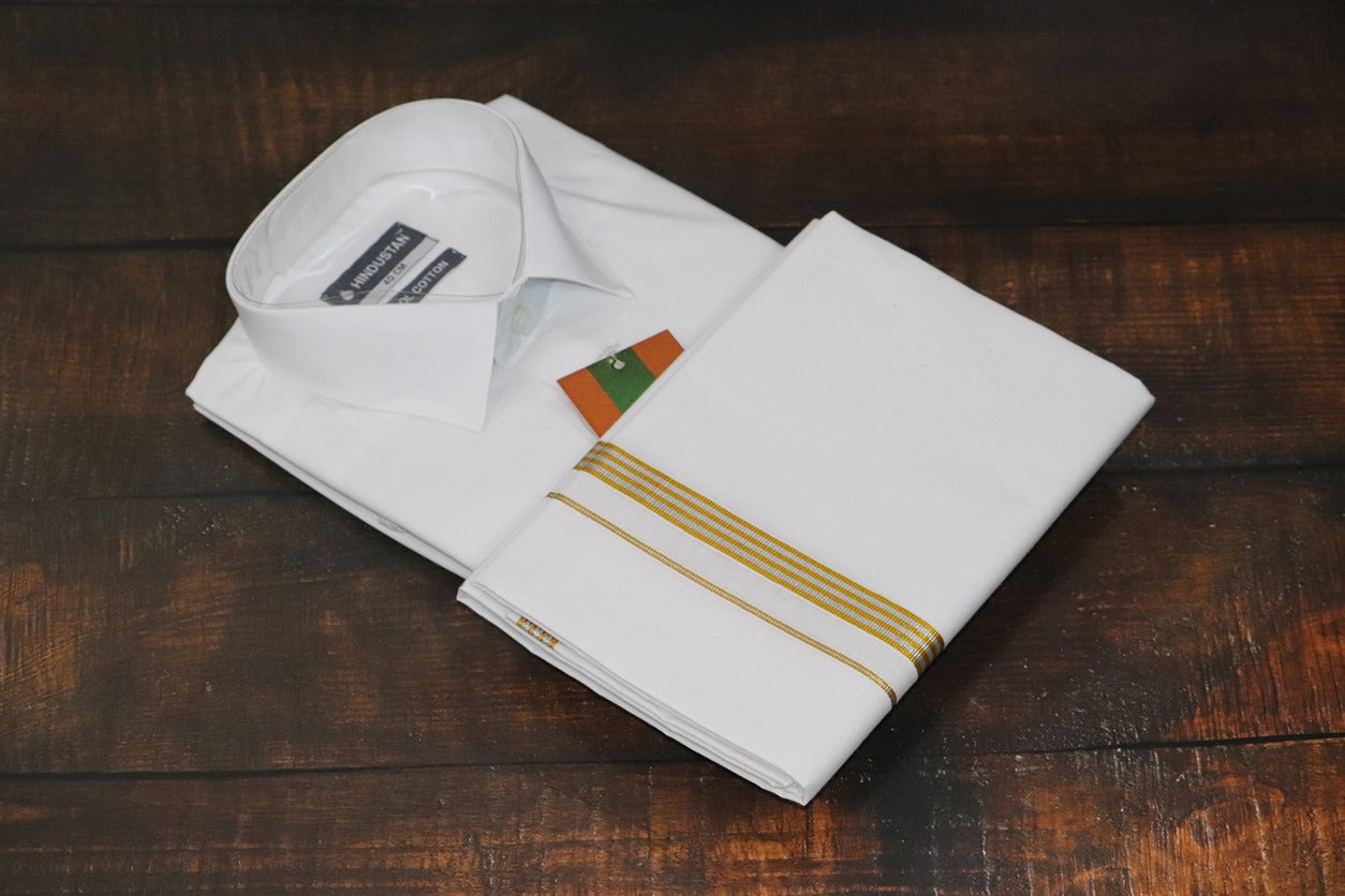 White Shirt + 30k Grand Jari Mixed Dhoti Combo Set