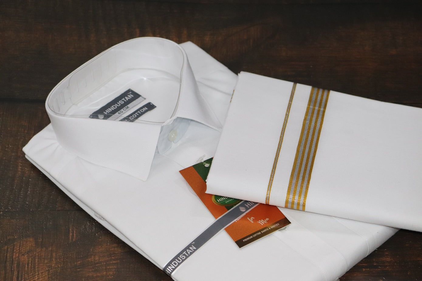 White Shirt + 30k Grand Jari Mixed Dhoti Combo Set