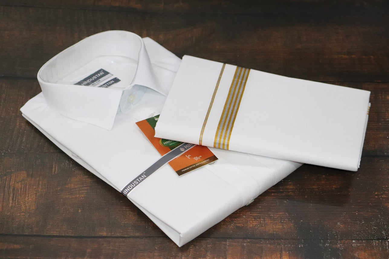 White Shirt + 30k Grand Jari Mixed Dhoti Combo Set