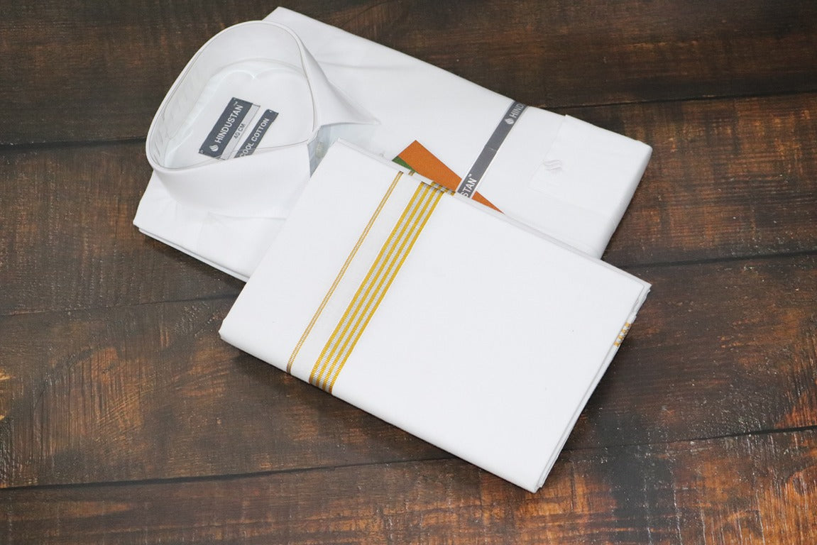 White Shirt + 30k Grand Jari Mixed Dhoti Combo Set