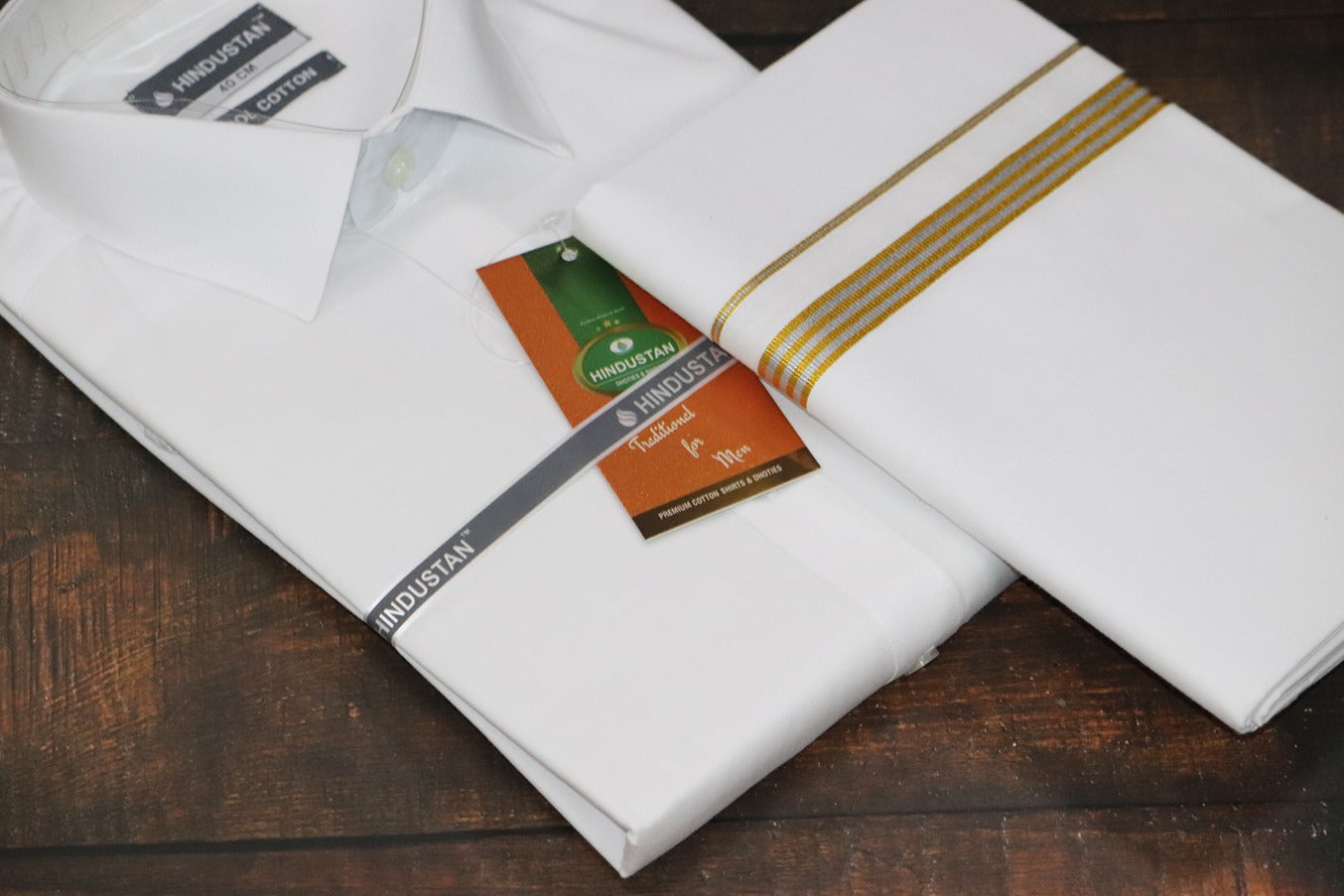 White Shirt + 30k Grand Jari Mixed Dhoti Combo Set