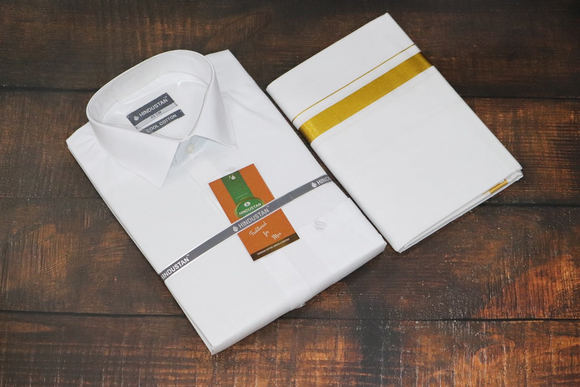 White Shirt + 30k Jari Dhoti Combo