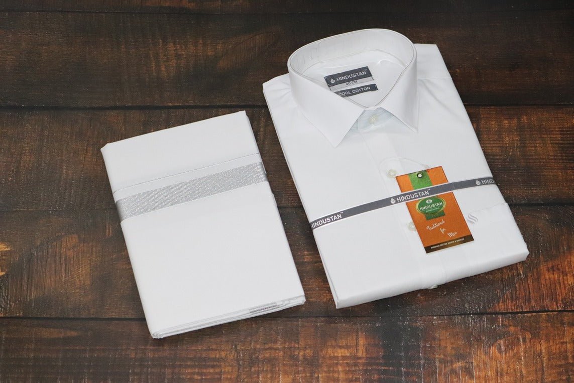 White Shirt + 50k Silver Jari Dhoti Combo Set