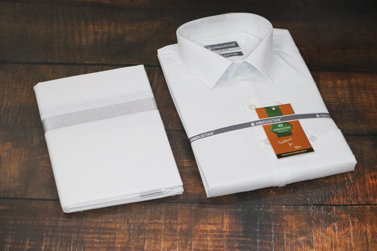 White Shirt + 50k Silver Jari Dhoti Combo Set