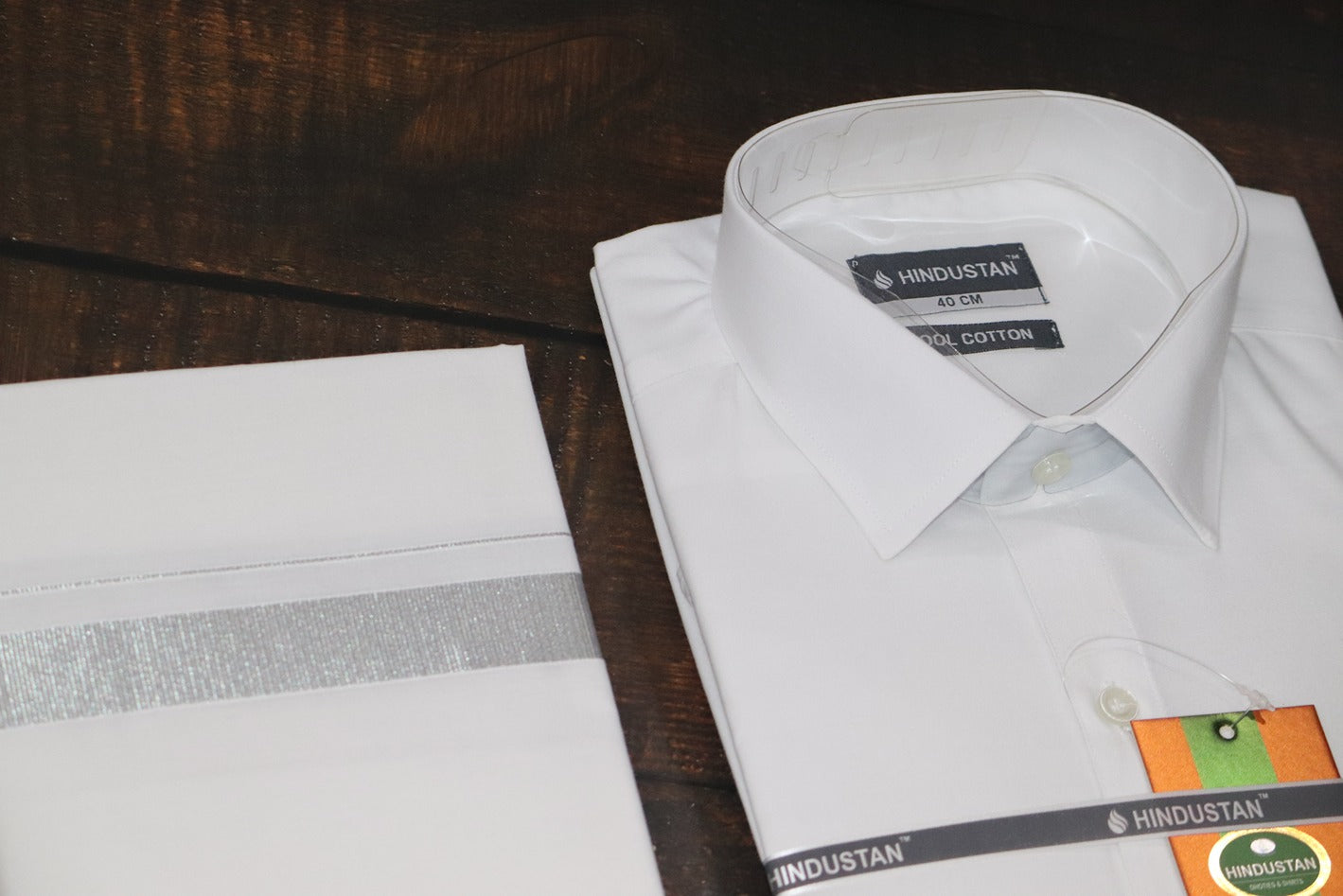 White Shirt + 50k Silver Jari Dhoti Combo Set
