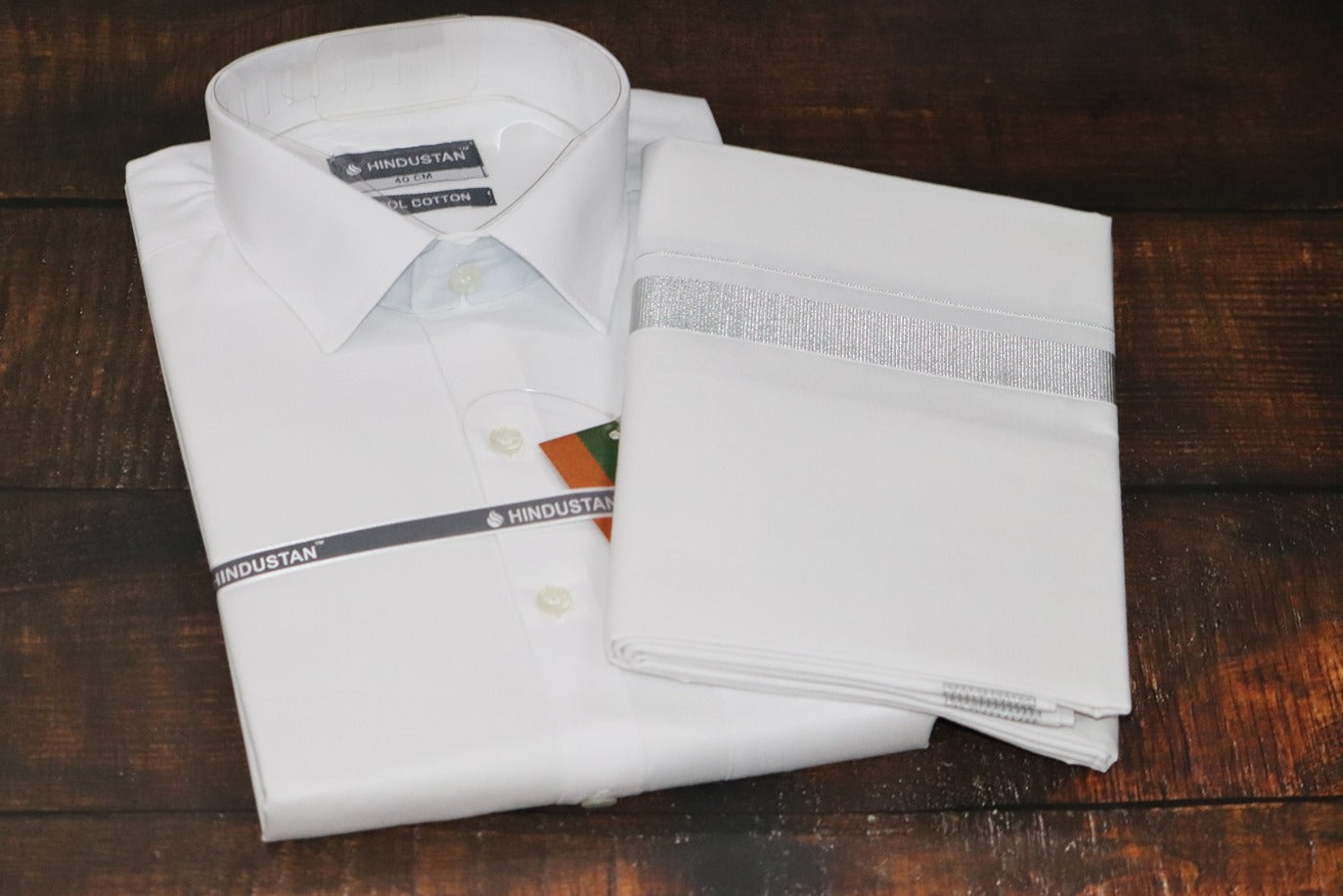 White Shirt + 50k Silver Jari Dhoti Combo Set