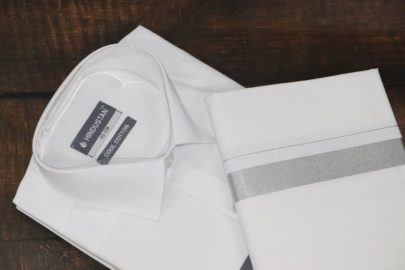 White Shirt + 50k Silver Jari Dhoti Combo Set