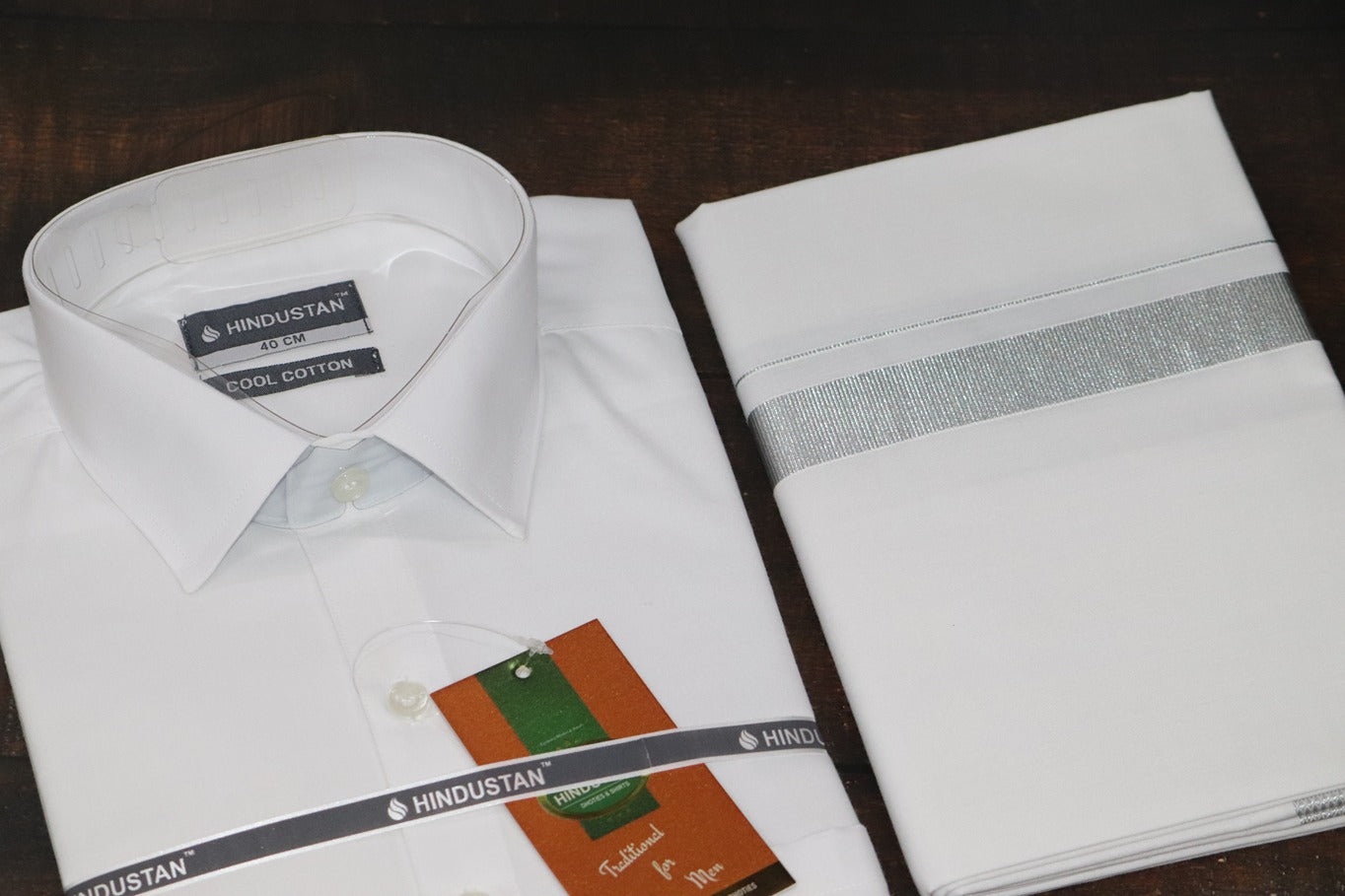 White Shirt + 50k Silver Jari Dhoti Combo Set