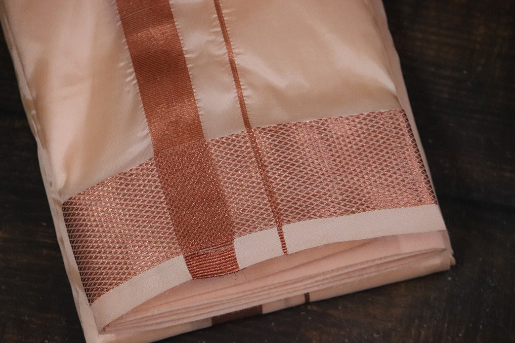 Artsilk Coral Combo Set (Shirt Fabric+Dhoti) with 100k Copper Border
