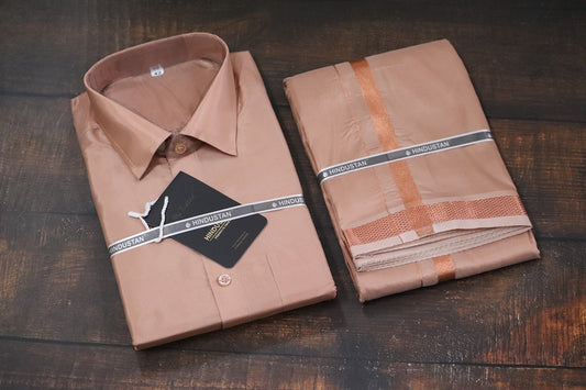 Artsilk Copper Shirt + 50k Copper Dhoti Set - Full Sleeve