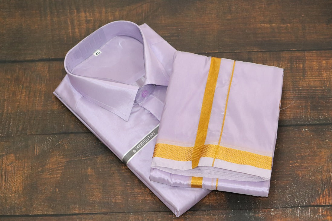 Artsilk Ultra Violet Shirt + Dhoti with 50k Border Set - Full Sleeve