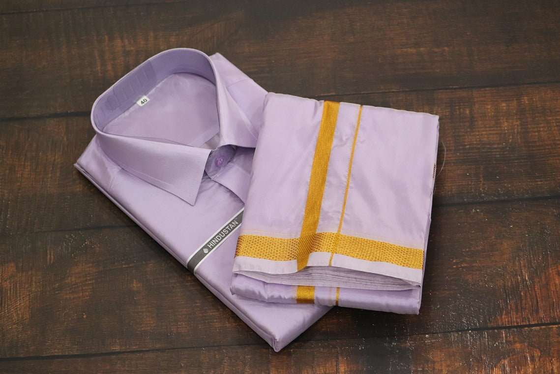 Artsilk Ultra Violet Shirt + Dhoti with 50k Border Set - Full Sleeve