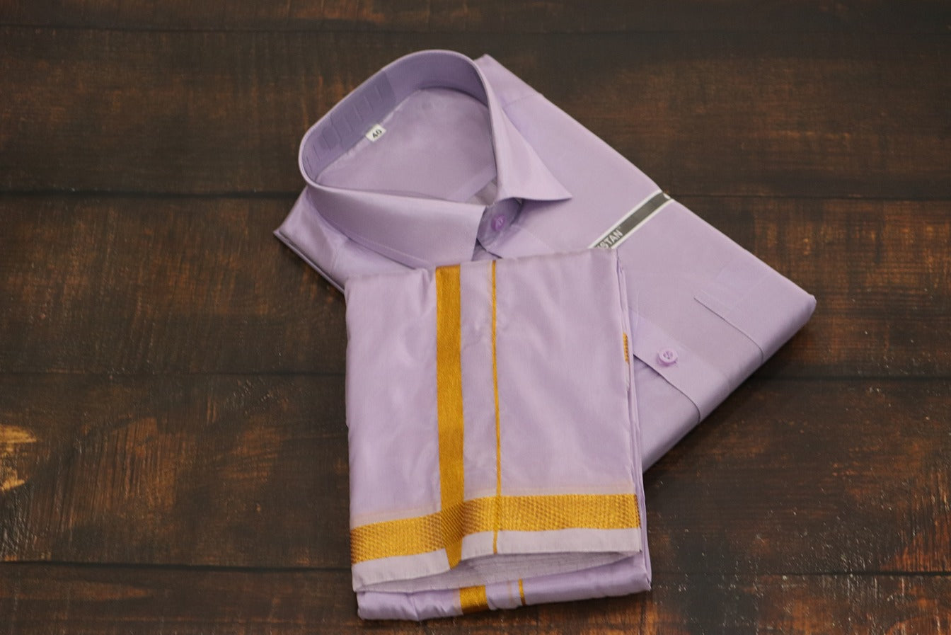 Artsilk Ultra Violet Shirt + Dhoti with 50k Border Set - Full Sleeve