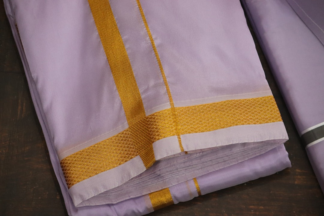 Artsilk Ultra Violet Shirt + Dhoti with 50k Border Set - Full Sleeve
