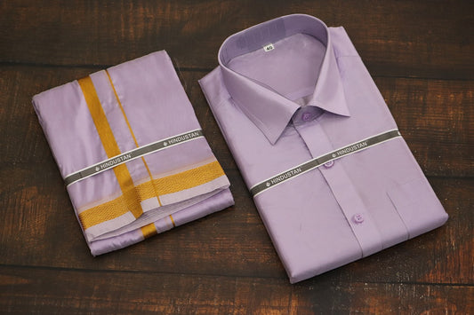 Artsilk Ultra Violet Shirt + Dhoti with 50k Border Set - Full Sleeve