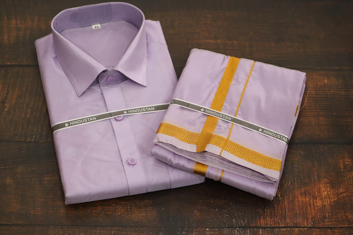 Artsilk Ultra Violet Shirt + Dhoti with 50k Border Set - Full Sleeve