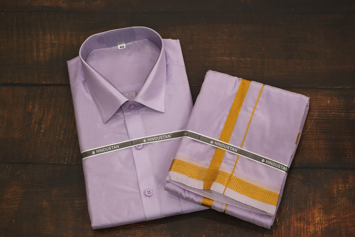 Artsilk Ultra Violet Shirt + Dhoti with 50k Border Set - Full Sleeve