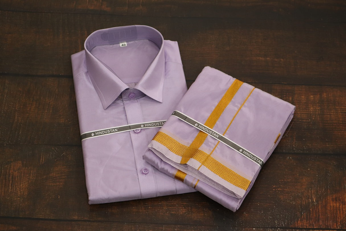Artsilk Ultra Violet Shirt + Dhoti with 50k Border Set - Full Sleeve