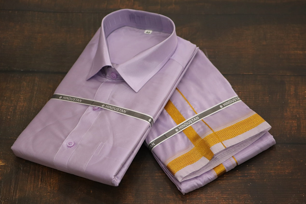 Artsilk Ultra Violet Shirt + Dhoti with 50k Border Set - Full Sleeve