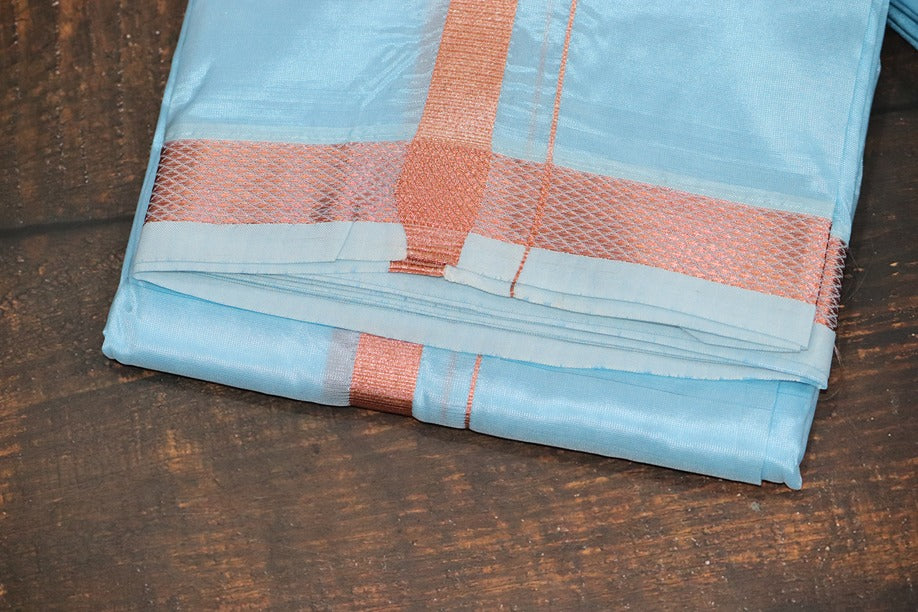 Artsilk Ocean Blue Combo Set (Shirt Fabric + Dhoti with 50k Copper Border)