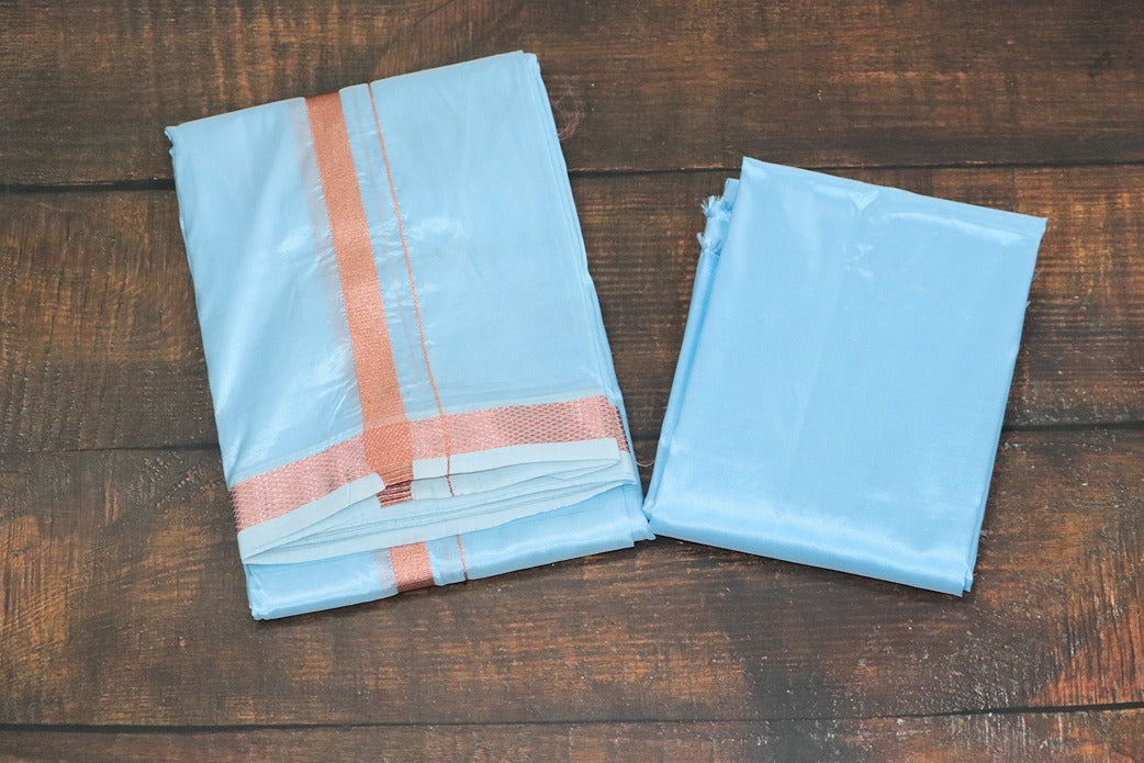 Artsilk Ocean Blue Combo Set (Shirt Fabric + Dhoti with 50k Copper Border)