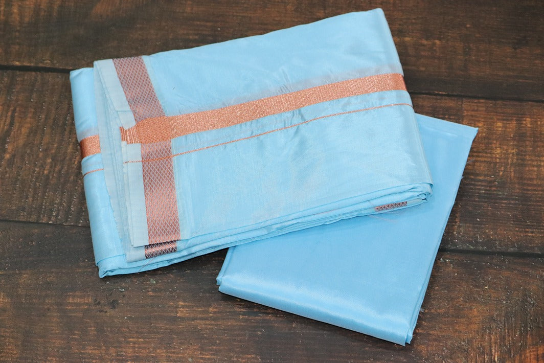 Artsilk Ocean Blue Combo Set (Shirt Fabric + Dhoti with 50k Copper Border)