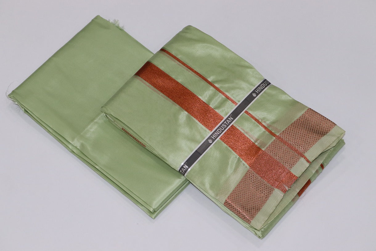 Artsilk Crystal Green Shirt Fabric + Dhoti with 80k Copper Border