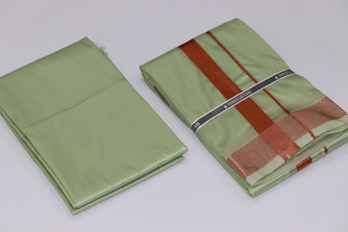 Artsilk Crystal Green Shirt Fabric + Dhoti with 80k Copper Border