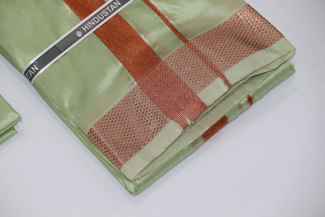 Artsilk Crystal Green Shirt Fabric + Dhoti with 80k Copper Border