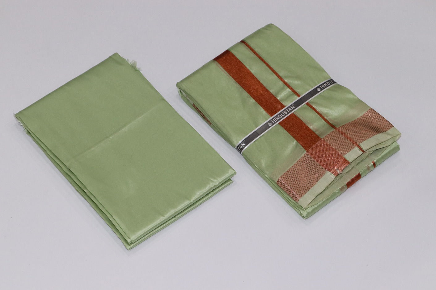 Artsilk Crystal Green Shirt Fabric + Dhoti with 80k Copper Border