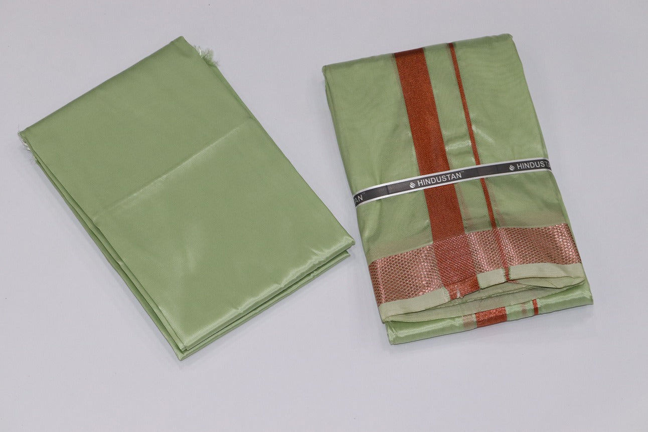 Artsilk Crystal Green Shirt Fabric + Dhoti with 80k Copper Border