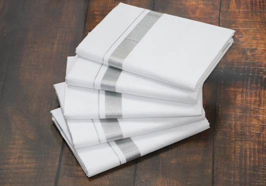 Silver Jari 50k White Dhoti - (3.90mtr = Double)