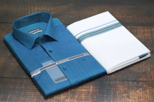 Matching Shirt & Dhoti Combo Set ( PEACOCK BLUE - C4)