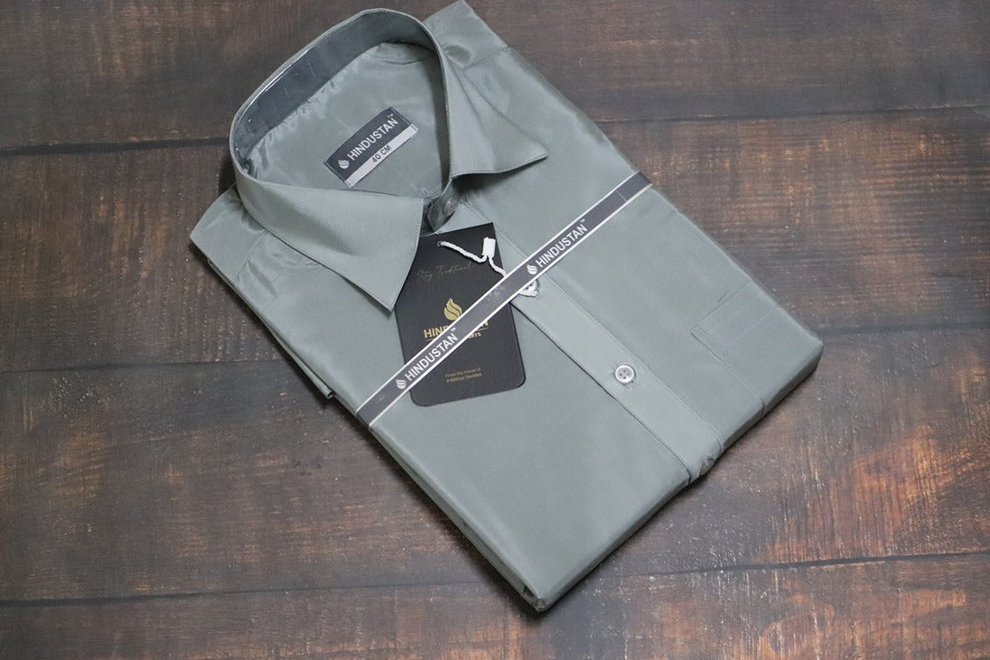Artsilk Steel Grey Shirt + Grey Dhoti with 100k Copper Border - Full Sleeve