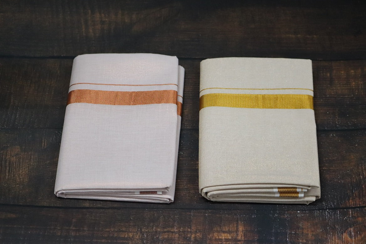 Anandham Tissue with Copper and Gold Jari Border Combo Set - 2mtr