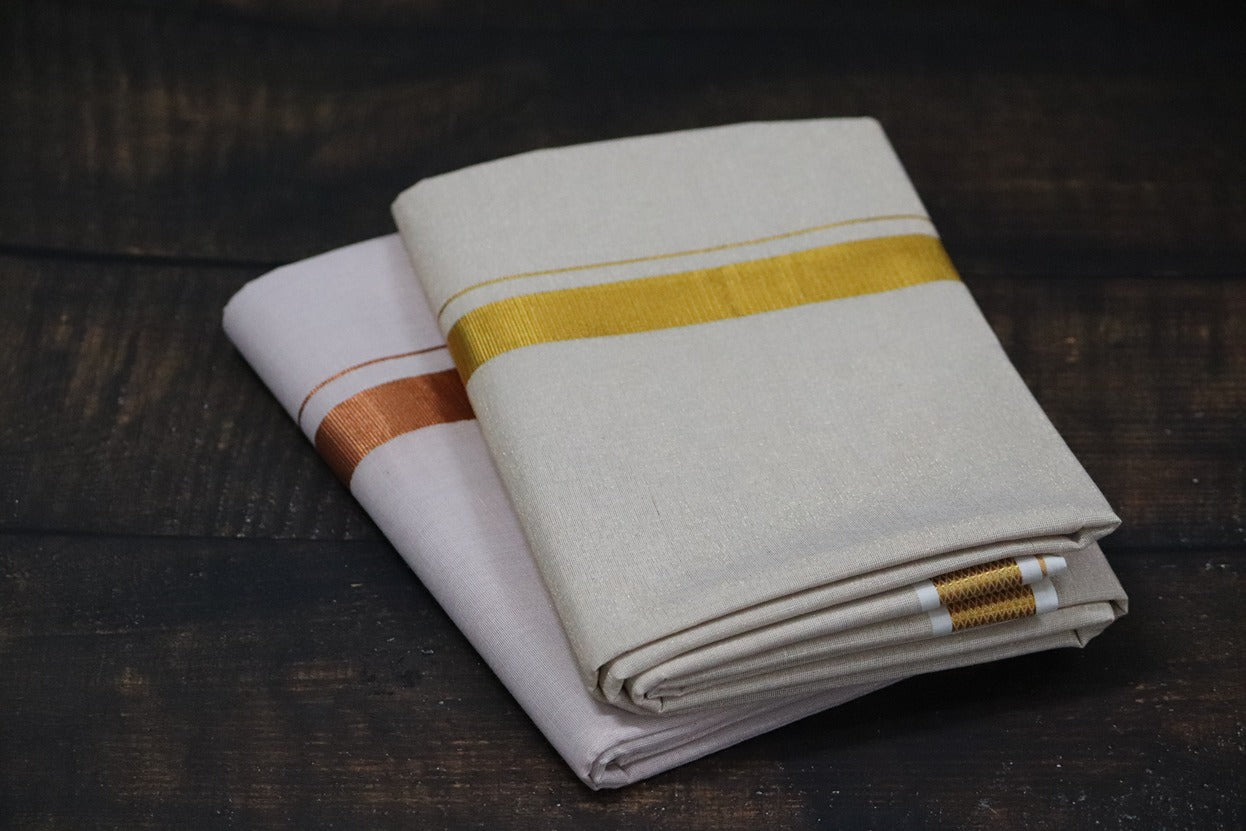 Anandham Tissue with Copper and Gold Jari Border Combo Set - 2mtr