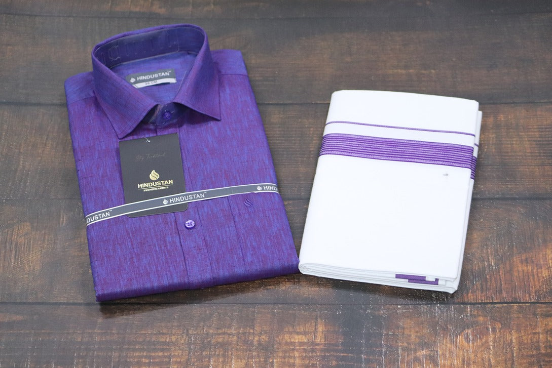 Matching Shirt & Dhoti Combo Set (Indigo Violet - S3)