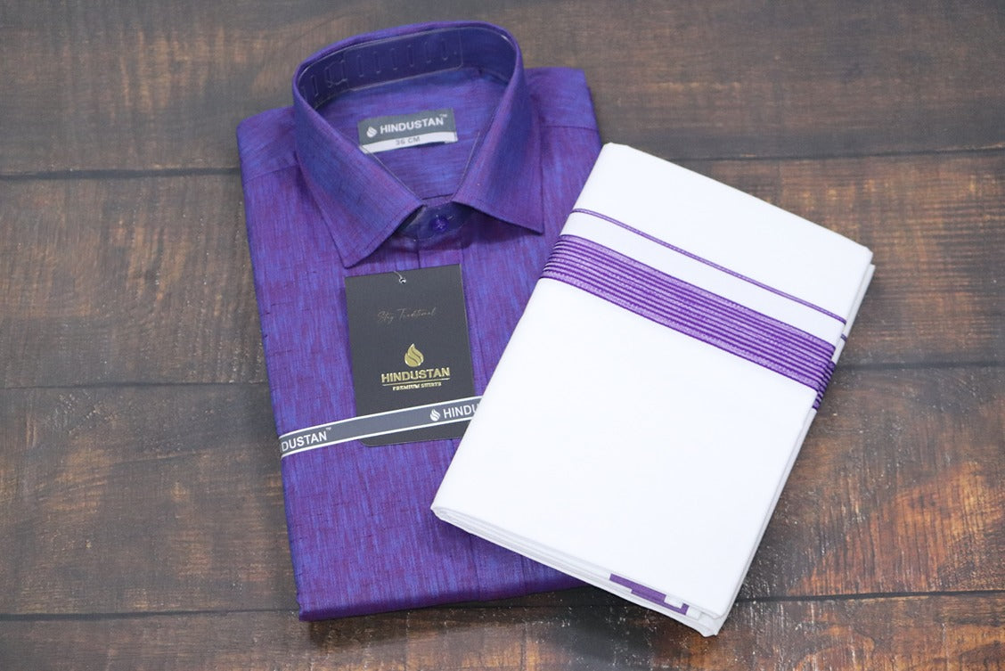 Matching Shirt & Dhoti Combo Set (Indigo Violet - S3)