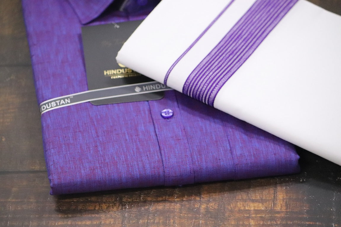 Matching Shirt & Dhoti Combo Set (Indigo Violet - S3)
