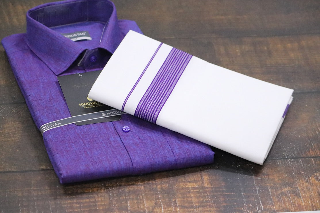 Matching Shirt & Dhoti Combo Set (Indigo Violet - S3)