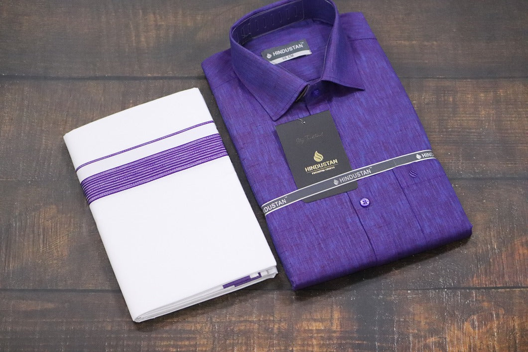 Matching Shirt & Dhoti Combo Set (Indigo Violet - S3)