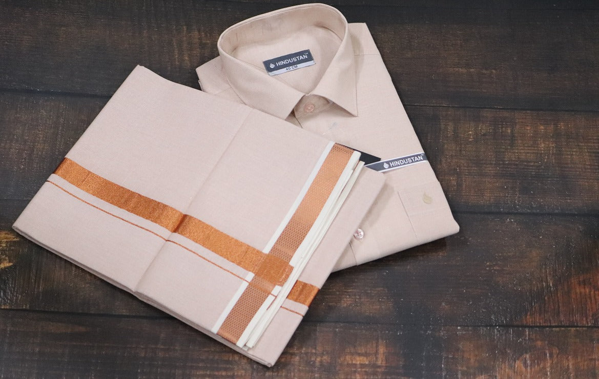 Tissue Copper Matching Shirt+Dhoti Set
