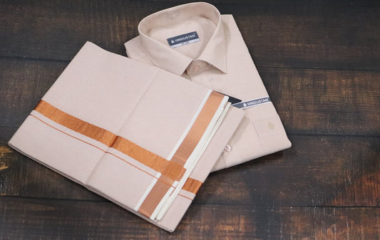 Tissue Copper Matching Shirt+Dhoti Set