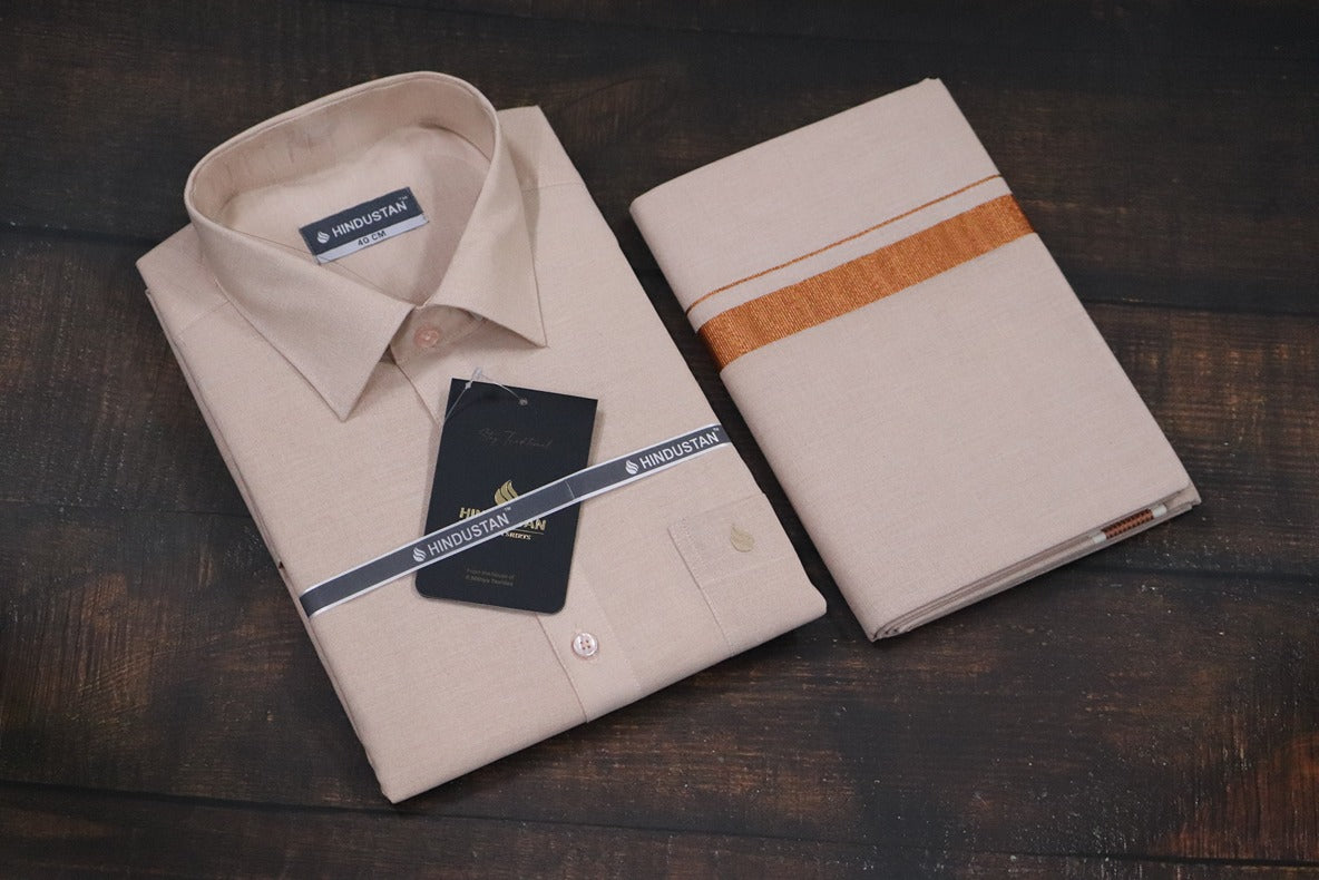 Tissue Copper Matching Shirt+Dhoti Set