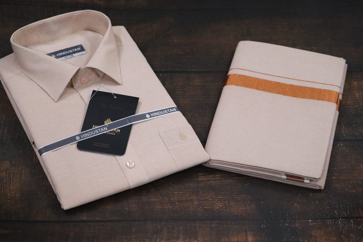 Tissue Copper Matching Shirt+Dhoti Set