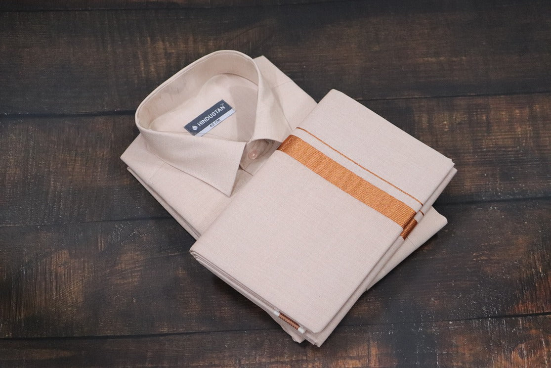 Tissue Copper Matching Shirt+Dhoti Set