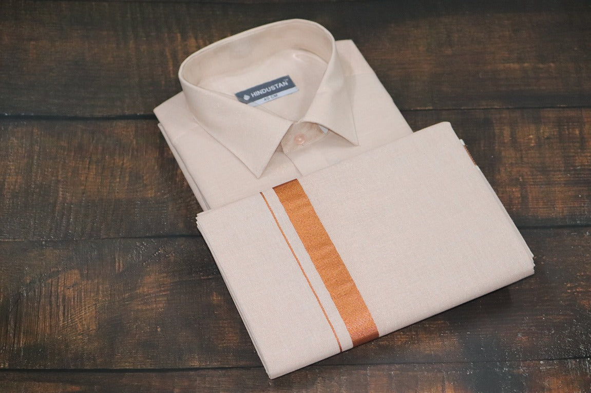 Tissue Copper Matching Shirt+Dhoti Set