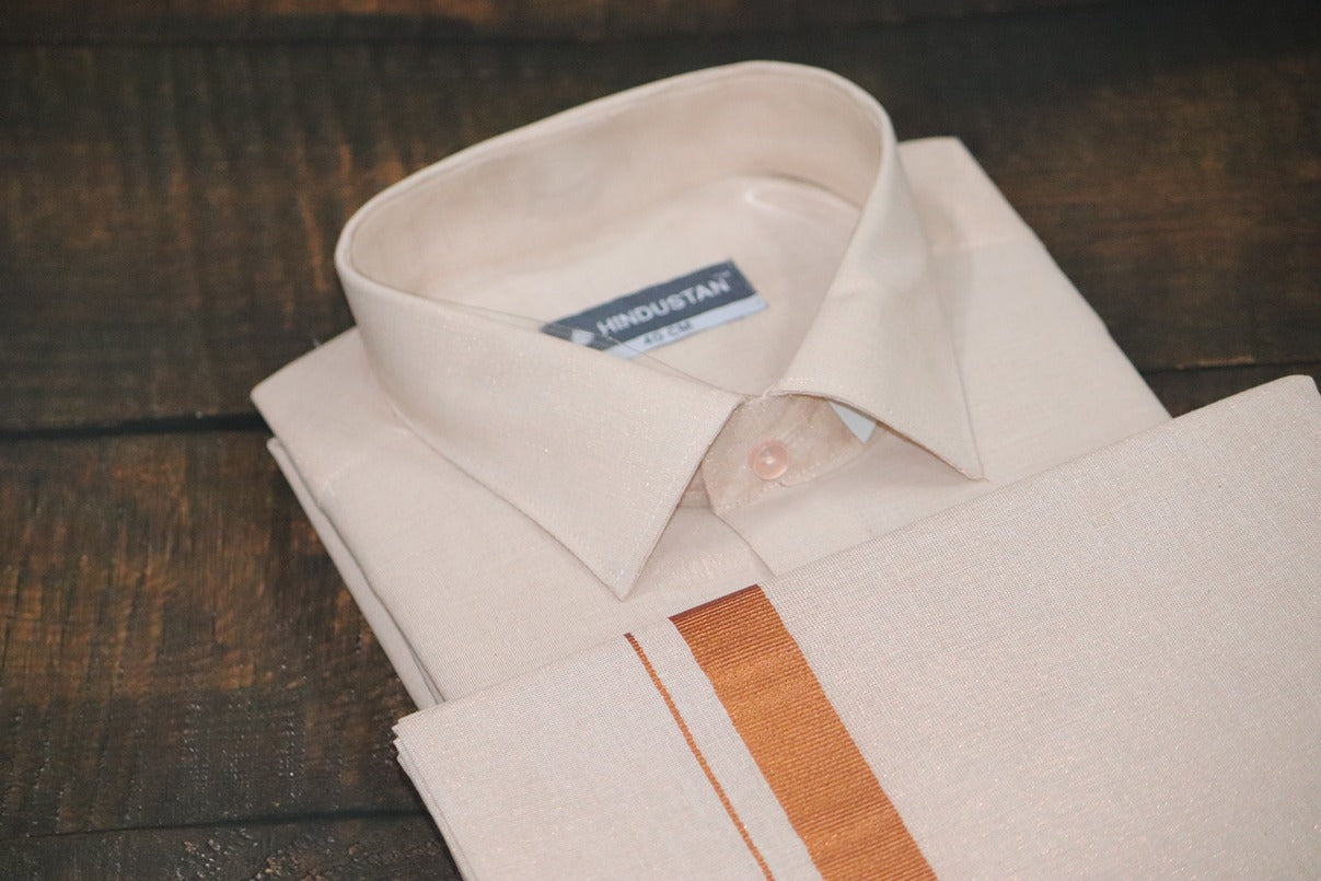 Tissue Copper Matching Shirt+Dhoti Set