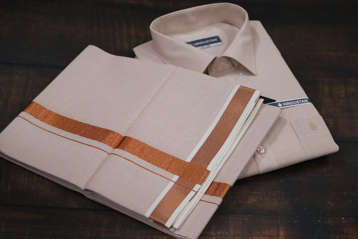 Tissue Copper Matching Shirt+Dhoti Set